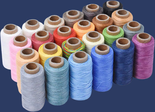 24 Assorted Colors Flat Waxed Thread for Leather Sewing Thread - Polyester Waxed Leather Thread Waxed String - 55 X 24 Yds 210D 1Mm Waxed Cord for Leather Stitching