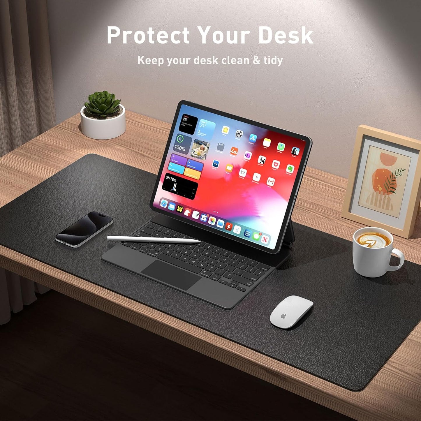 Leather Desk Pad Protector,Mouse Pad,Office Desk Mat, Non-Slip PU Leather Desk Blotter,Laptop Desk Pad,Waterproof Desk Writing Pad for Office and Home (Black,31.5" X 15.7")