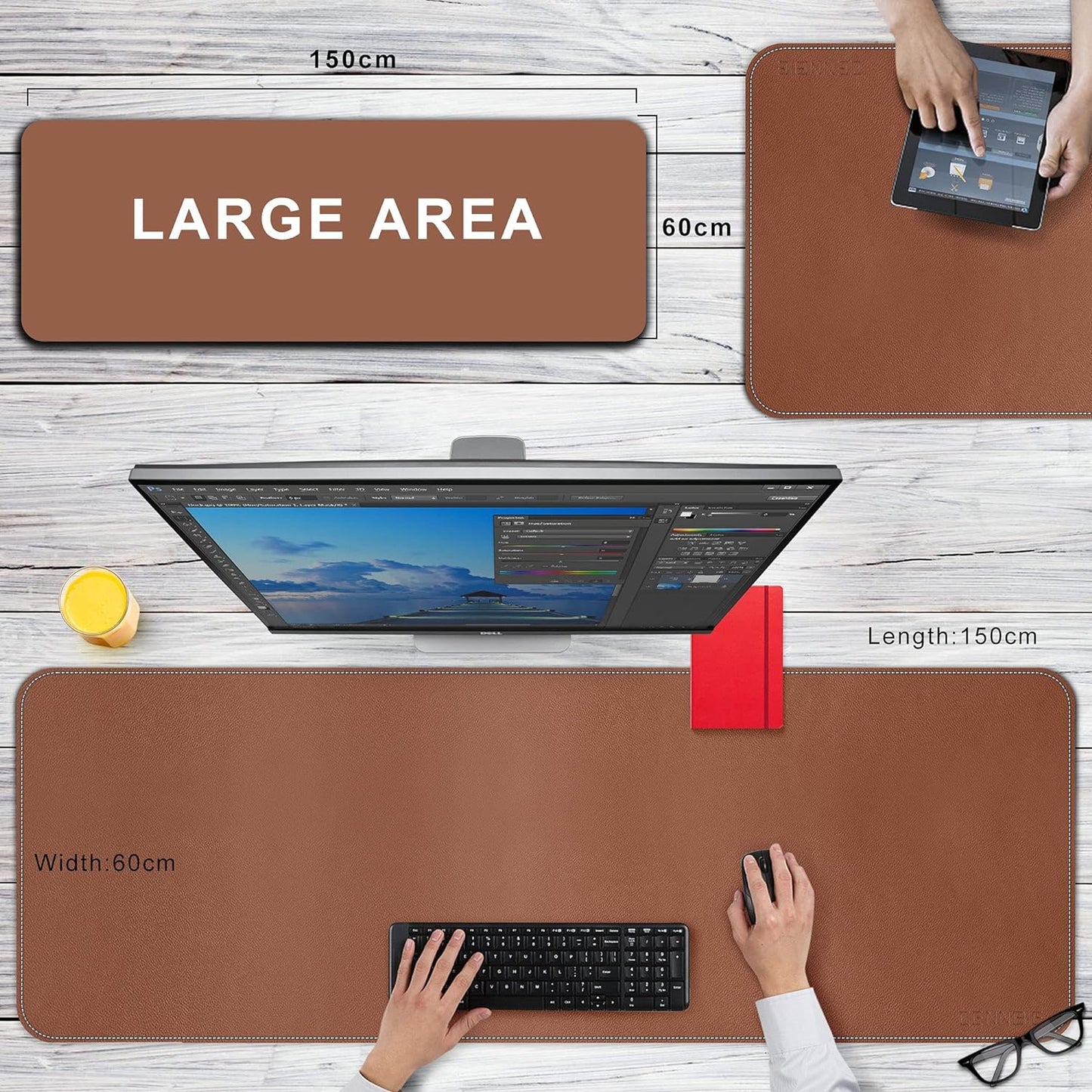 Leather Desk Pad – Large Mouse Pad - Desk Mat Home Office Desk Accessories Desktop Protector Non Slip Writing Desk Blotter (59 X 23.6 Inch – Light Brown)