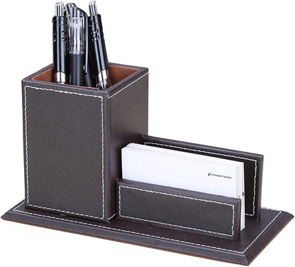 T31-6PCS/SET Office Desktop Decor Organizer Supplies Set PU Leather Remote Control Collection Holder, Pencil Holder Box, Business Card Holder, Mouse Pad, Sticky Notes Paper and Dispenser