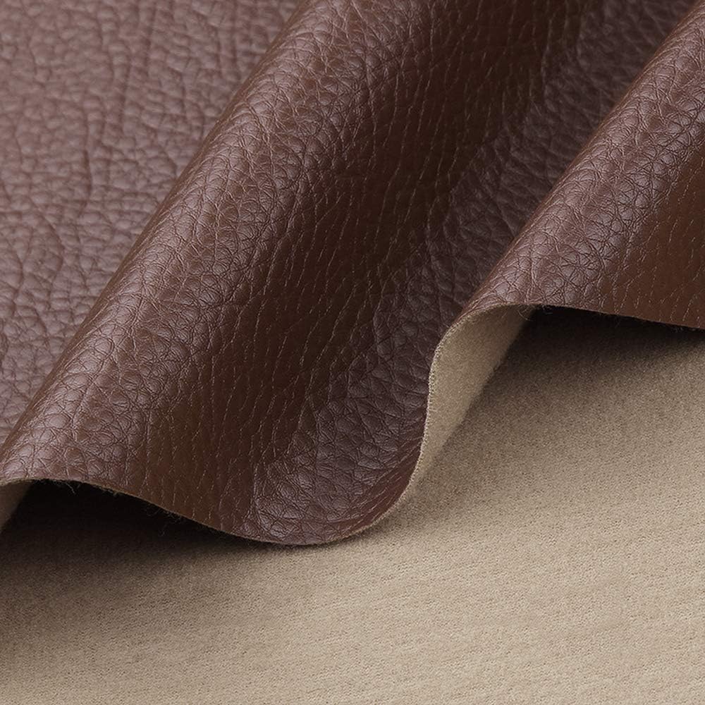 Vinyl Faux Leather Fabric Cotton Back for Hand Crafts DIY Tooling Sewing Hobby Workshop Crafting Wallet Making Square 0.7Mm Thick 54" Wide by the Yard (Dark Brown)