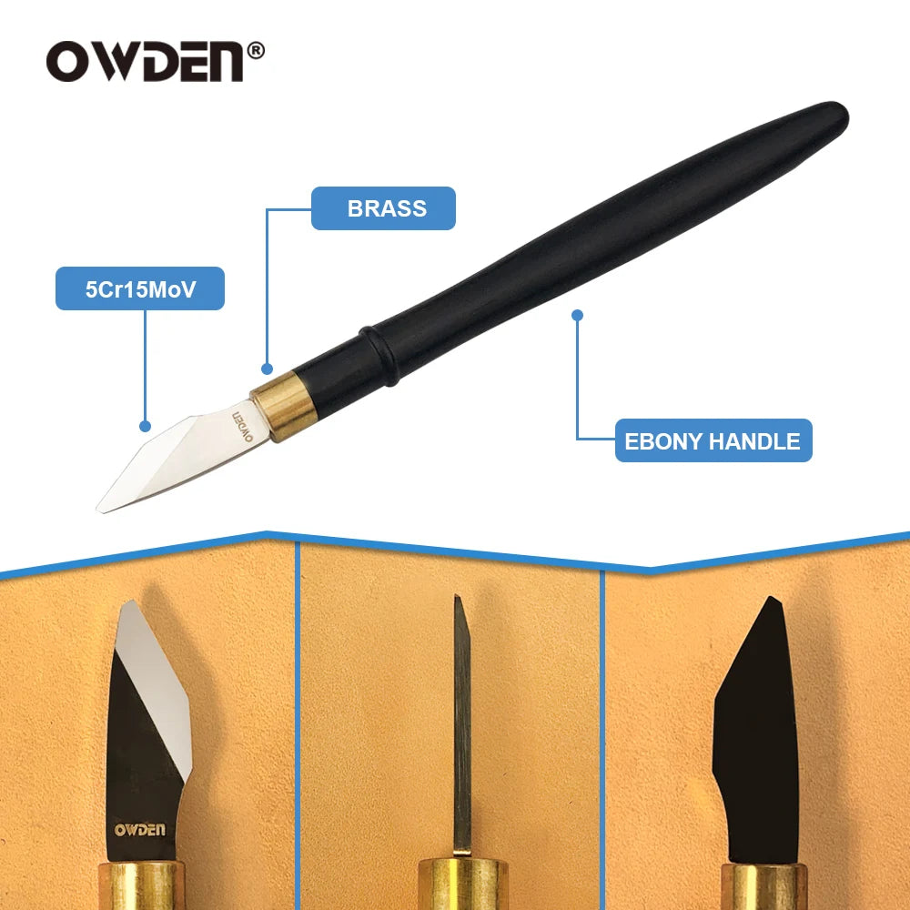 Leather Carving Knife DIY Hobby Artwork Ebony Handle Sharp Cutter Handwork Tool for Leather Craft