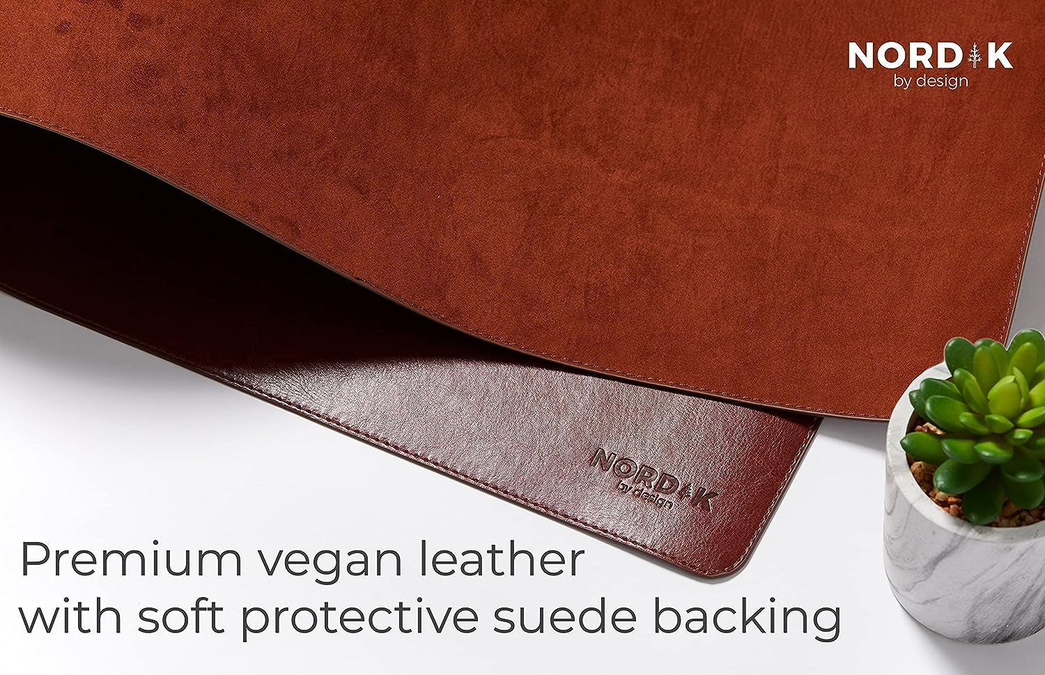 Nordik Leather Desk Mat Cable Organizer - Whiskey Brown 35 X 17 Inch - Premium Mouse Mat - Felt Vegan Leather Desk Pad Protector - Desk Blotter Desk Matt for Desktop Keyboard - Large Office Mouse Pad