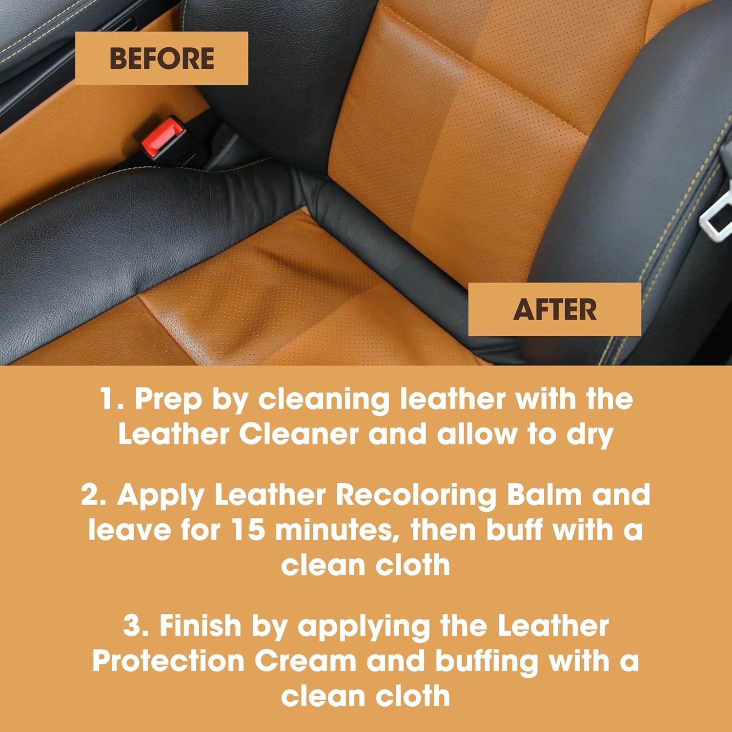 Leather Complete Restoration Kit | with Leather Recoloring Balm, Cleaner, 2-In-1 Protection Cream & Conditioner, Sponge, and Cloth | Leather Repair Kit for Furniture (Dark Grey)