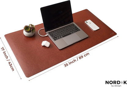 Nordik Leather Desk Mat Cable Organizer - Whiskey Brown 35 X 17 Inch - Premium Mouse Mat - Felt Vegan Leather Desk Pad Protector - Desk Blotter Desk Matt for Desktop Keyboard - Large Office Mouse Pad