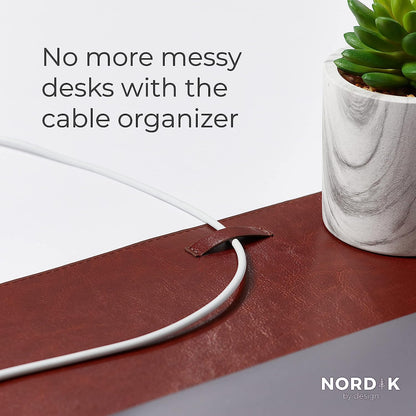 Nordik Leather Desk Mat Cable Organizer - Whiskey Brown 35 X 17 Inch - Premium Mouse Mat - Felt Vegan Leather Desk Pad Protector - Desk Blotter Desk Matt for Desktop Keyboard - Large Office Mouse Pad