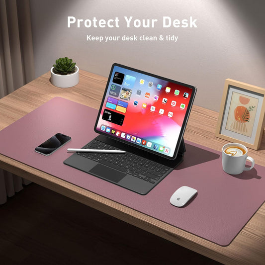 Leather Desk Pad Protector,Mouse Pad,Office Desk Mat,Non-Slip PU Leather Desk Blotter,Laptop Desk Pad,Waterproof Desk Writing Pad for Office and Home (Dark Pink, 23.6" X 13.7")